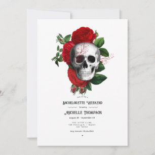 Rotes und schwarzes florales Gothic-Junggesellinne Einladung