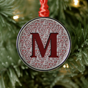 Rotes und schwarzes florales Monogramm-Metallornam Ornament Aus Metall