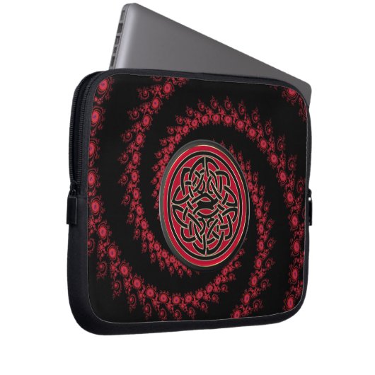 Rotes und schwarzes Fraktal mit keltischem Knoten Laptopschutzhülle (Vorne Rechts)