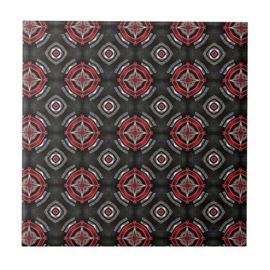 Rotes und schwarzes geometrisches Muster Fliese (Vorderseite)