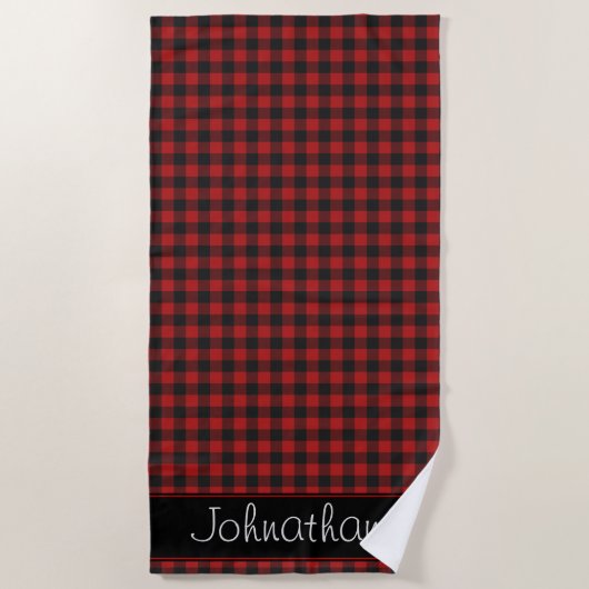 Rotes und schwarzes Gingham-Muster | Strandtuch (Vorderseite)