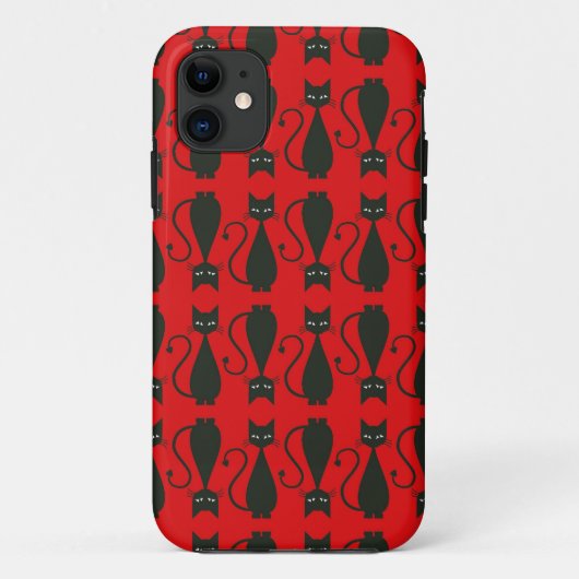 Rotes und schwarzes Goth Katzen-Muster Case-Mate iPhone Hülle (Rückseite)
