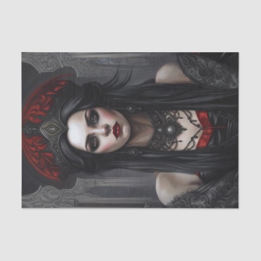 Rotes und schwarzes Goth Vampire Queen Decoupage P Seidenpapier (Vorderseite)