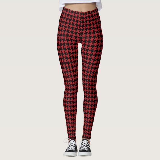 Rotes und schwarzes Hahnentrittmuster Leggings (Vorderseite)