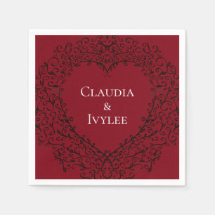 Rotes und schwarzes Herz-gotische Serviette