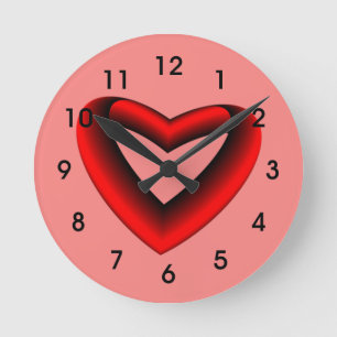 Rotes und schwarzes Herz Runde Wanduhr