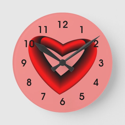Rotes und schwarzes Herz Runde Wanduhr (Vorderseite)