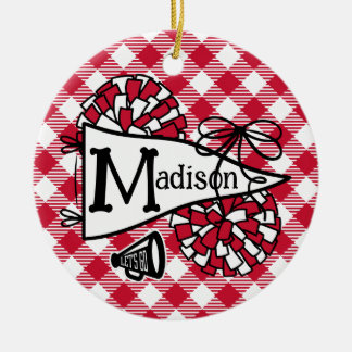Rotes und schwarzes Jubelwimpel Gingham Personaliz Keramik Ornament