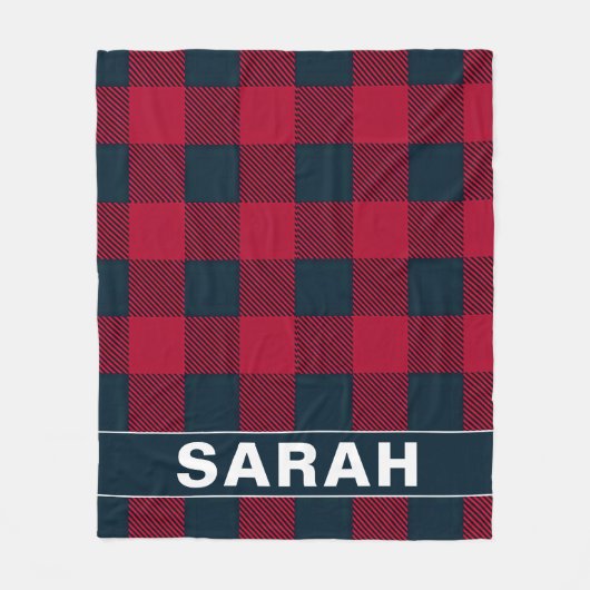 Rotes und schwarzes Karo mit personalisiertem Name Fleecedecke (Vorderseite)