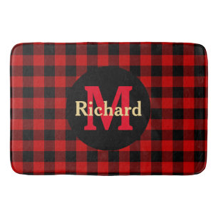 Rotes und schwarzes Karomuster mit Monogramm und N Badematte