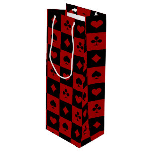 Rotes und schwarzes Kasino-Poker-Spielkarte-Muster Geschenktüte Für Weinflaschen