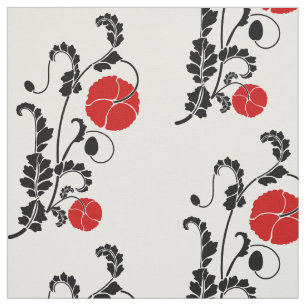 Rotes und schwarzes Mohnblumen-Blumen-Muster Stoff