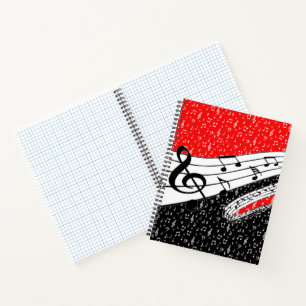 Rotes und schwarzes musikalisches Themenraster Notizbuch