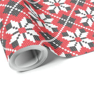 Rotes und schwarzes nahtloses Kreuzstich Geschenkpapier