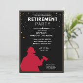 Rotes und schwarzes Party für das Ruhestand von Fe Einladung (Stehend Vorderseite)