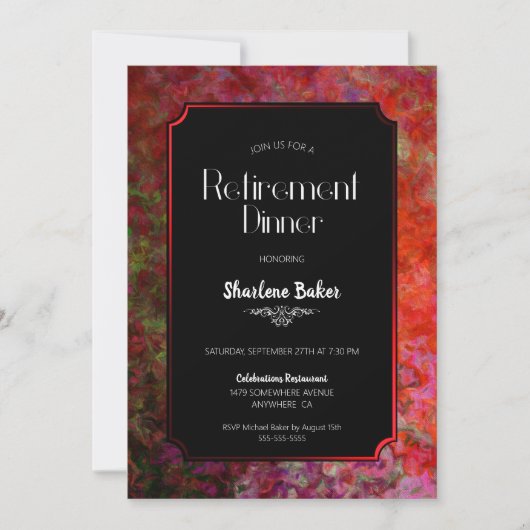 Rotes und schwarzes Party für die Altersversorgung Einladung (Vorderseite)