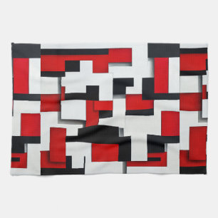 Rotes und schwarzes Quadrat mit weißem Hintergrund Geschirrtuch