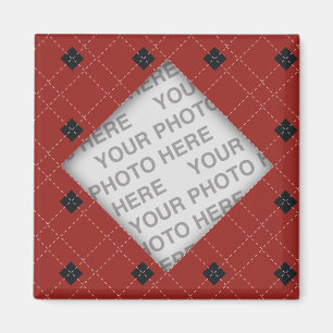 Rotes und schwarzes Rauten-Foto Magnet