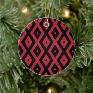 Rotes und schwarzes Rautenmuster Keramik Ornament