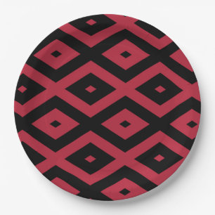 Rotes und schwarzes Rautenmuster Pappteller