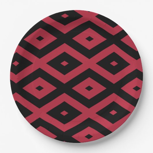 Rotes und schwarzes Rautenmuster Pappteller (Vorderseite)