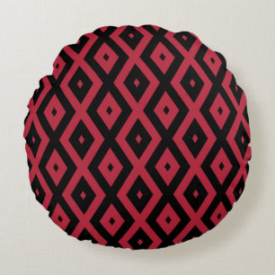Rotes und schwarzes Rautenmuster Rundes Kissen