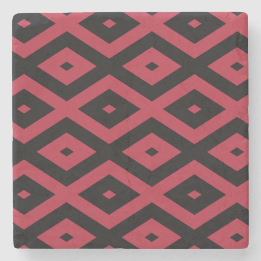 Rotes und schwarzes Rautenmuster Steinuntersetzer (Vorderseite)