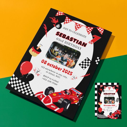 Rotes und Schwarzes Rennen Geburtstagseinladung - Einladung
