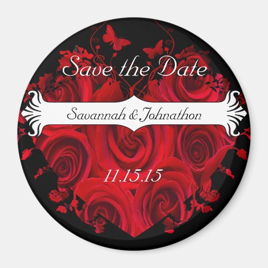 Rotes und schwarzes Rose Herz Speichern Sie die Da Magnet (Vorne)