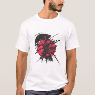 rotes und schwarzes Samurai-Logo bedrucktes T-Shir T-Shirt