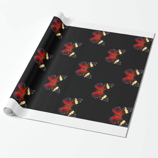 Rotes und schwarzes Schmetterlingsmuster Geschenkpapier (Ungerollt)