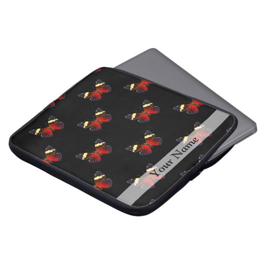 Rotes und schwarzes Schmetterlingsmuster Laptopschutzhülle (Vorne Oben)