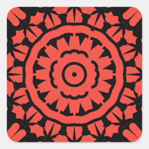 Rotes und schwarzes symmetrisches Design Quadratischer Aufkleber