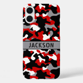 Rotes und schwarzes Tarnmuster personalisiert iPhone 16 Plus Hülle