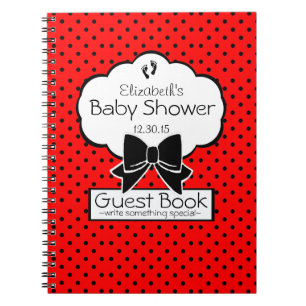 Rotes und schwarzes Tupfen-Babyparty-Gast-Buch Notizblock