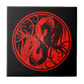 Rotes und schwarzes Yin Yang Phoenix Fliese (Vorderseite)