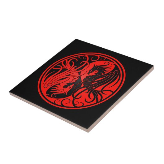 Rotes und schwarzes Yin Yang Phoenix Fliese (Seite)