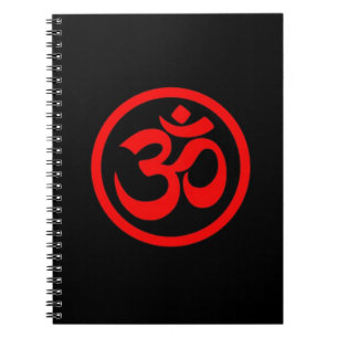 Rotes und schwarzes Yoga OM kreist ein Notizblock