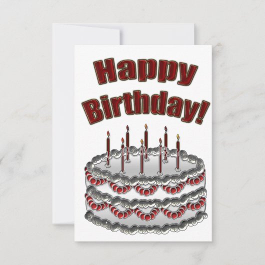 Rotes und Silberes Geburtstagskuchen-Party Einladung (Vorderseite)
