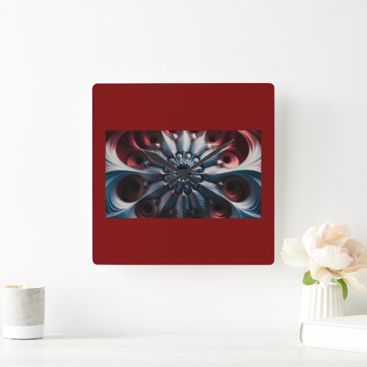 Rotes und Silberes Juliabrot-Fraktal Quadratische Wanduhr (Zuhause)