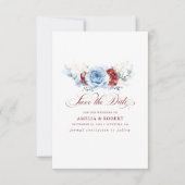 Rotes und staubblaues florales Save-the-Date Save The Date (Vorderseite)