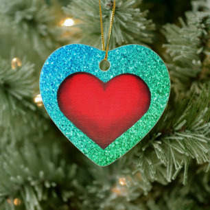 Rotes und Türkis-Keramik-Herz-Ornament Keramik Ornament