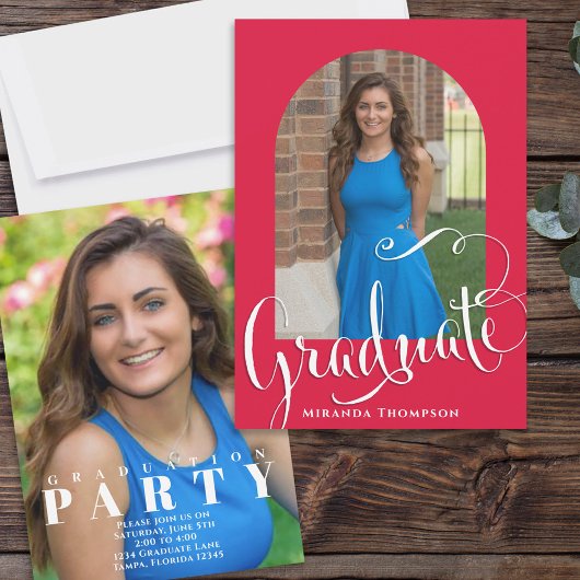 Rotes und weißes Abschluss Foto Arch Party Einladung