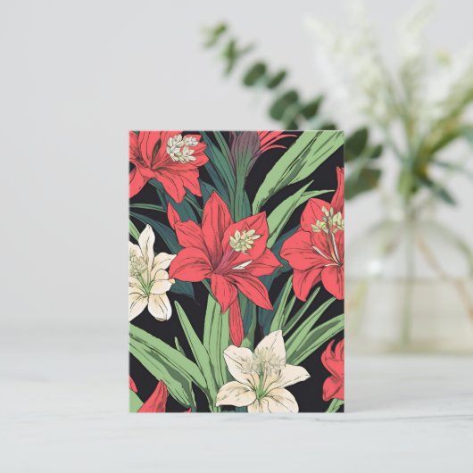 Rotes und weißes Amaryllis-Blumendesign Postkarte (Stehend Vorderseite)