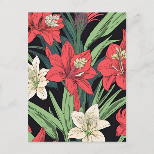 Rotes und weißes Amaryllis-Blumendesign Postkarte (Vorderseite)