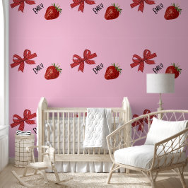 Rotes und weißes Band mit Erdbeeren Tapete