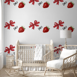 Rotes und weißes Band mit Erdbeeren Tapete