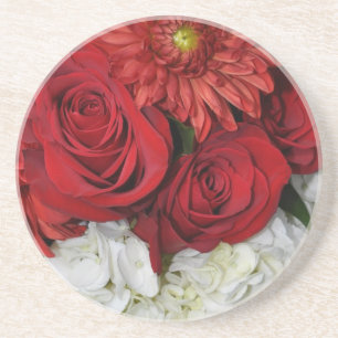 Rotes und weißes Blumenbouquet Getränkeuntersetzer