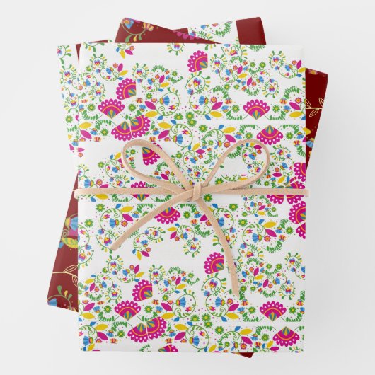 Rotes und weißes Blumendesign Geschenkpapier Set (Beispiel)