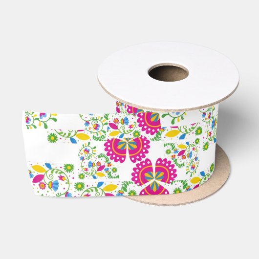 Rotes und weißes Blumendesign Satinband (Spule)